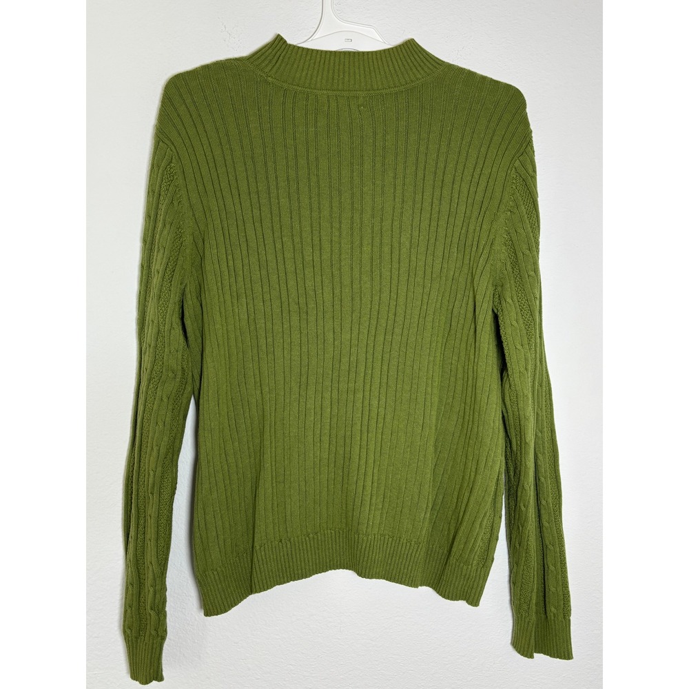 Studio Works Green Cable Knit Mock Neck Sweater XL Long Sleeve Ribbed Trim